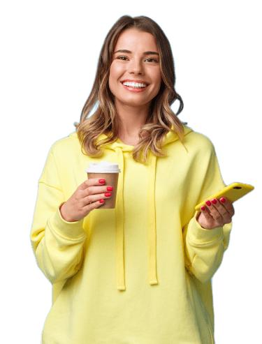 Simplifique seu jeito de receber e pagar. Mulher segurando celular.